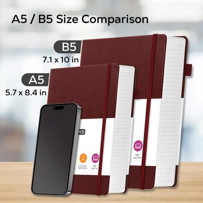 FOCUS DAY Thick Notebook Journals for Writing, Hardcover College Ruled Notebook Lined Journal for School Office Women and Men Work Organization, B5, 7.1'' X 10'', Burgundy, 320 Pages